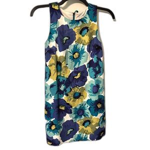 LOFT Floral Sheath Dress Size 4 Sleeveless Blue Green Cotton Blend